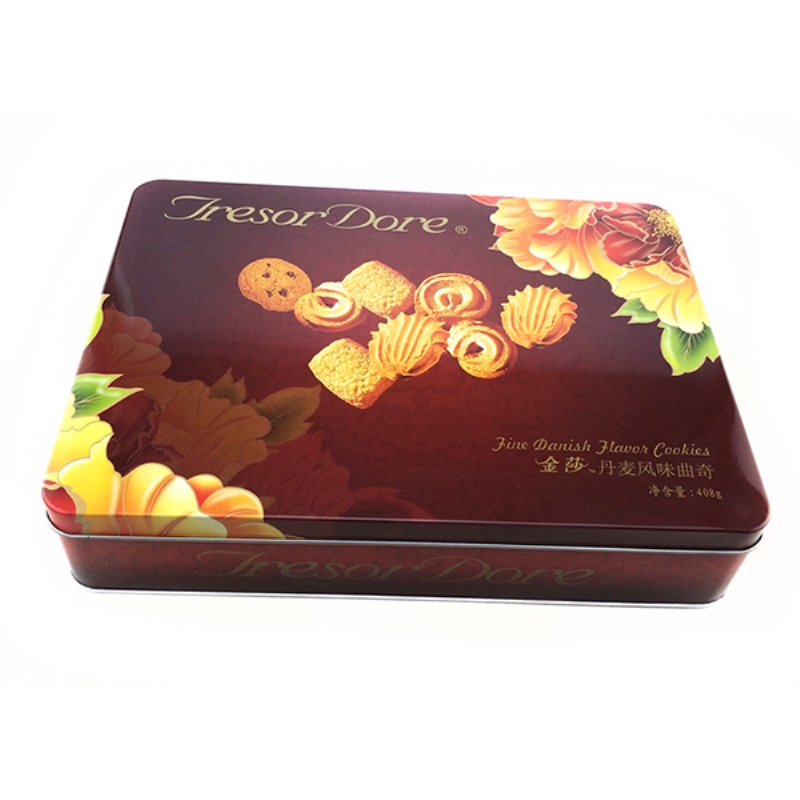 Hộp thiếc hình chữ nhật in tùy chỉnh cho cookie, bánh quy và đồ ngọt