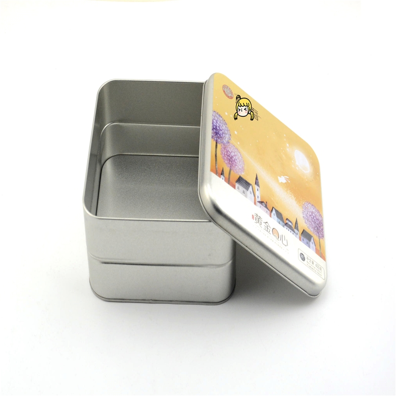 Logo hộp thiếc tùy chỉnh vuông cho cookie, bao bì bánh trung thu